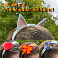 Pictures of a modular headband including a flower and cat ears